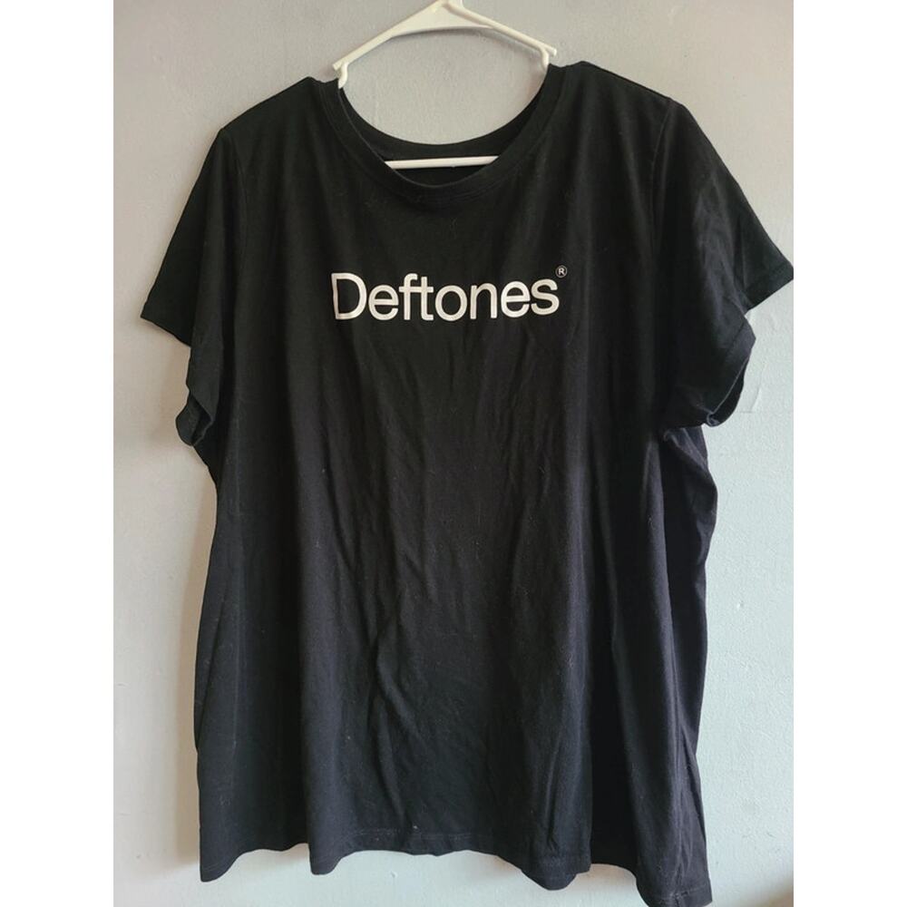 Women's 2X 3X Deftones text logo black tee t-shirt short sleeve soft!